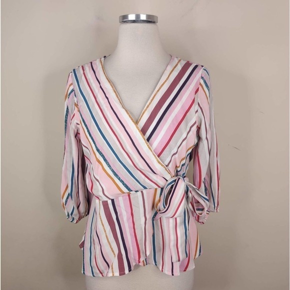 Harper Wrap Top Multicolor Stripe Rayon - Picture 1 of 8